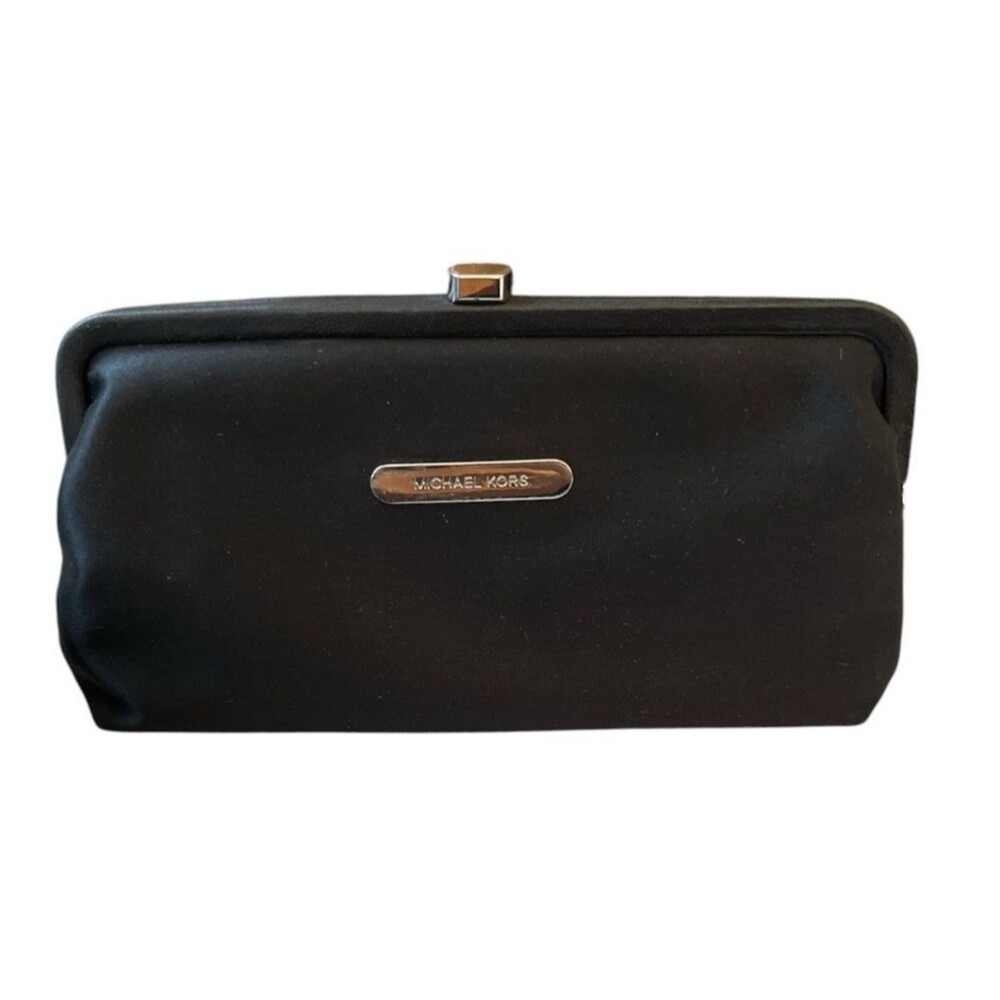 Michael Kors Black Satin Fabric Evening Bag Clutch 8 x 4.5"